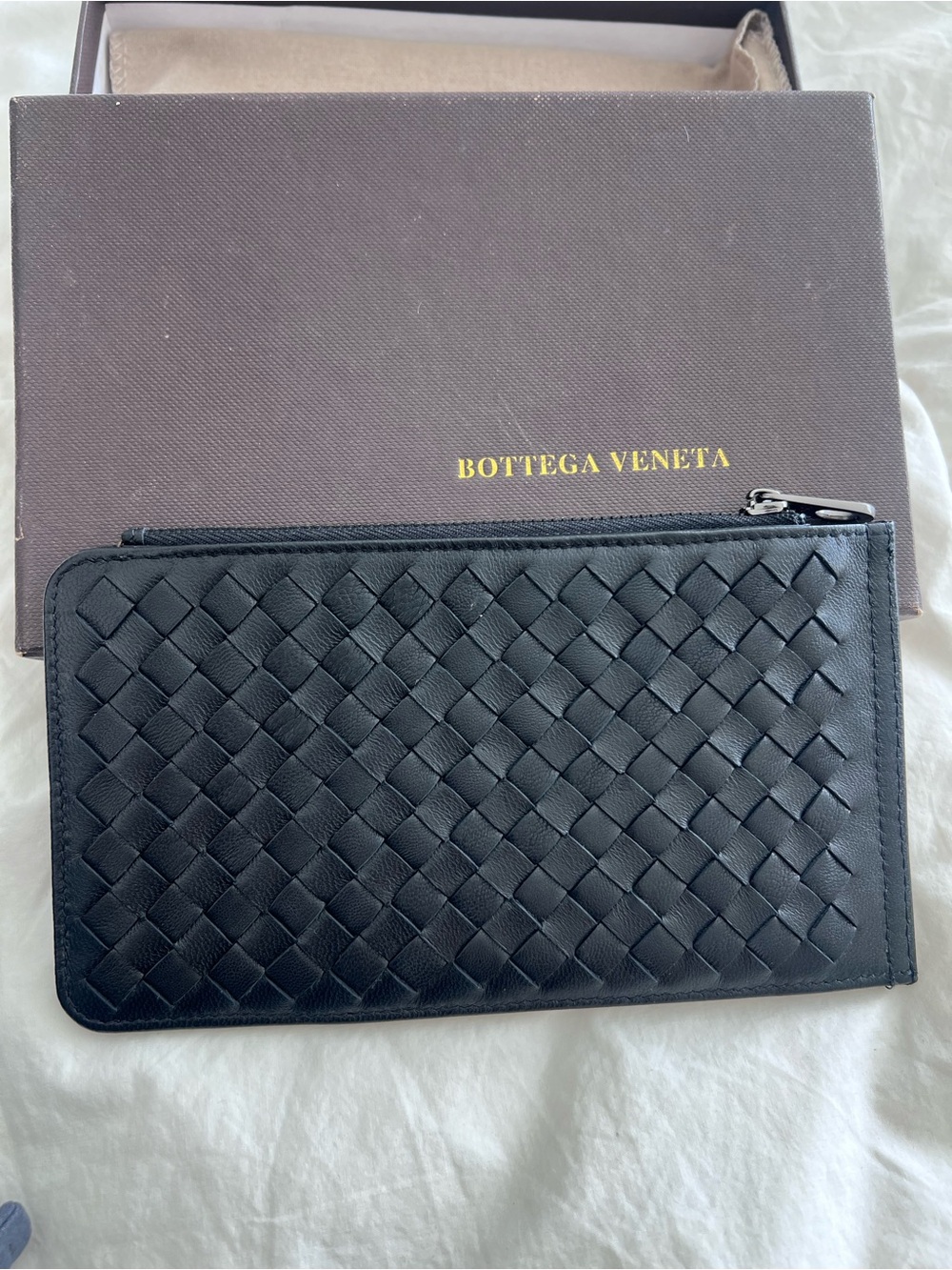 Bottega Veneta Black Intrecciato Leather Zip Pouch